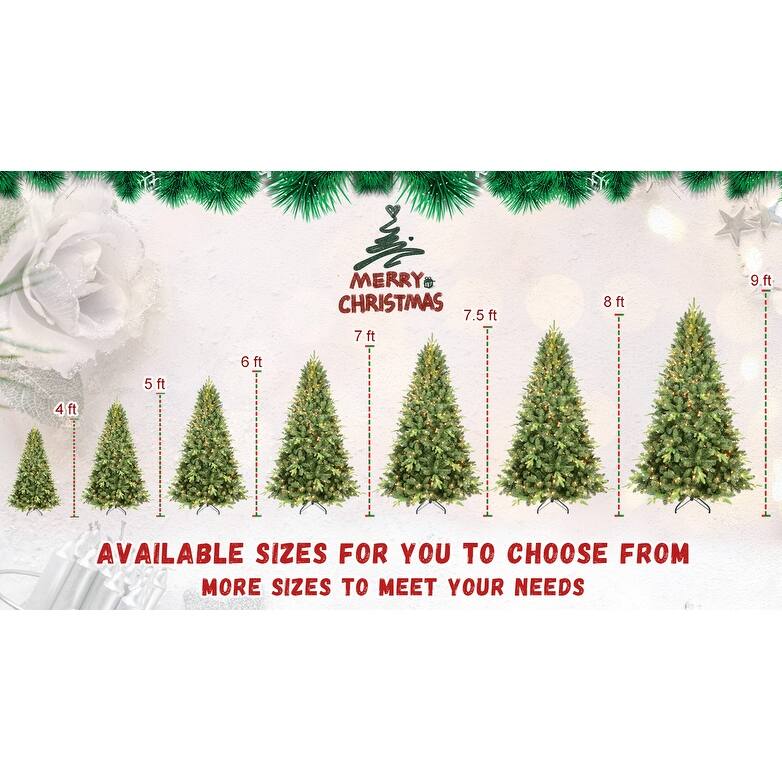 5FT Pre-Lit Christmas Tree with 300 UL Warm White Lights - Classic Green Tree with 967 PE+PVC Tips, Hinged Branches,Metal Stand