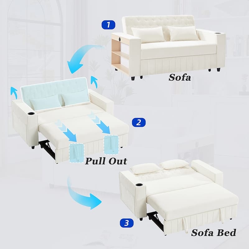 61" Sleeper Loveseat with Adjustable Back, Modern Convertible Sofa Bed