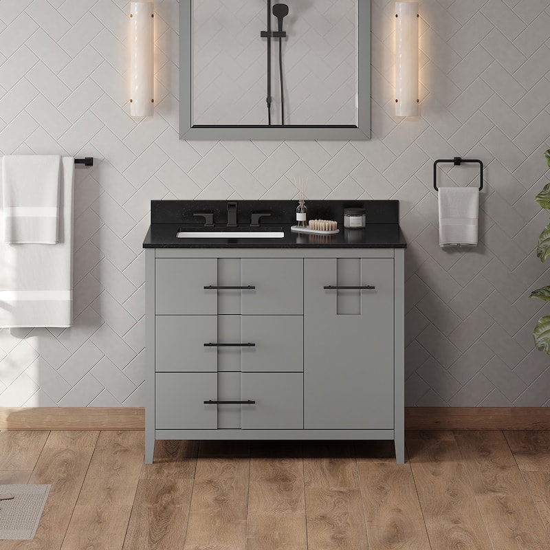 Jeffrey Alexander VKITKAT42R-GRANITE Katara 42" Free Standing Vanity - Grey / Black - Steel Finish