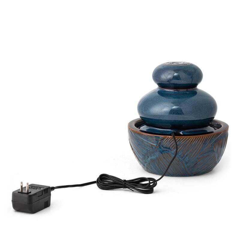Glitzhome 8.75"H Ceramic Leaf Textured Tabletop Water Fountain with LED Lights