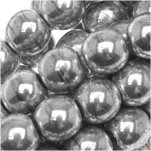 Czech Glass Druk Round Beads 6mm Metallic Silver (50). Opens flyout.