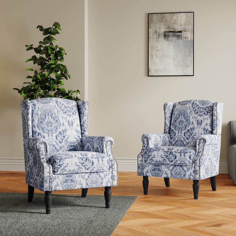 Set of 2 Patterned Upholstered Accent Chair for Living Room