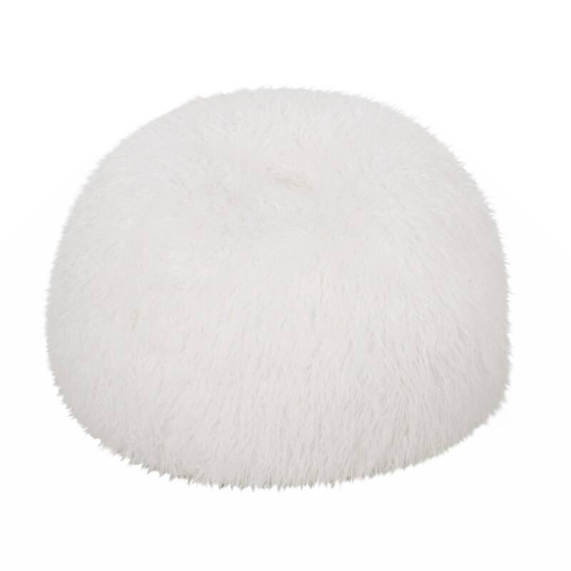 Mandana 3 Foot Rounded Faux Fur Bean Bag, White - White