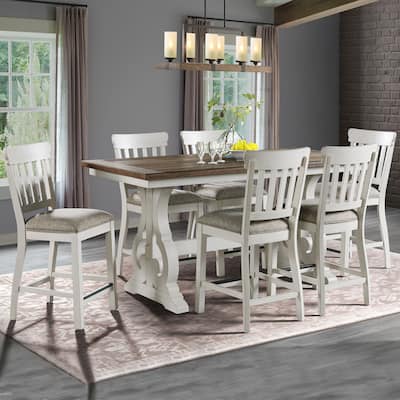 Drake Two-Toned Rustic White and Oak Slat Back Counter Height Barstool (Set of 2)