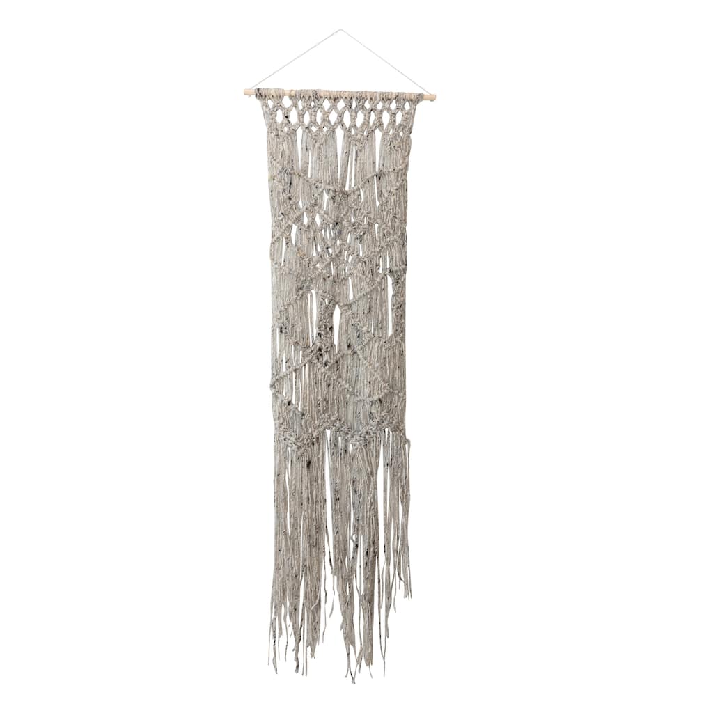 Hand-Woven Wool Wall Hanging with Wood Hanger, Natural