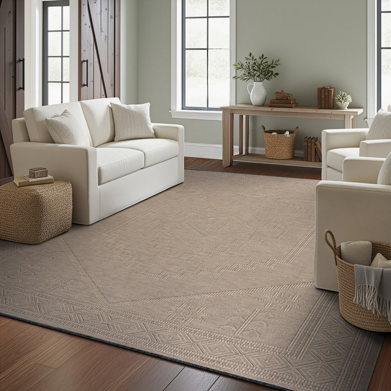 Alameda Solid Color Medallion Machine Washable Indoor Area Rug