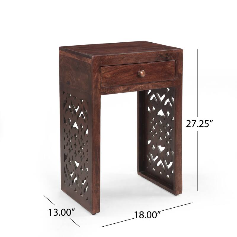 18" Traditional End Table with Wood Finish and One Drawer for Living Room or Bedroom