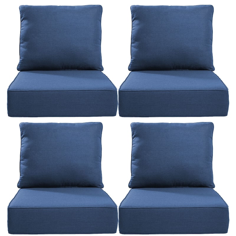 22" W x 24" D x 6" T Water & Fade Resistant Outdoor Lounge Chair Replacement Cushion Set - 4 Sets - Navy Blue