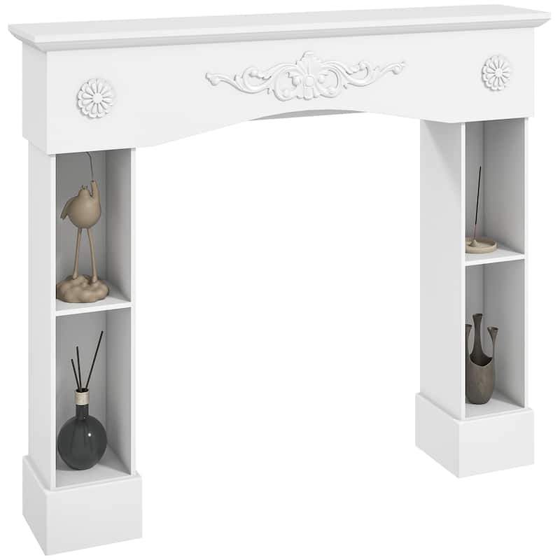 HOMCOM Baroque Fireplace Mantel, Freestanding Fireplace Surround with Leg for Electric Fireplaces, 45.3" W x 39.4" H, White - White