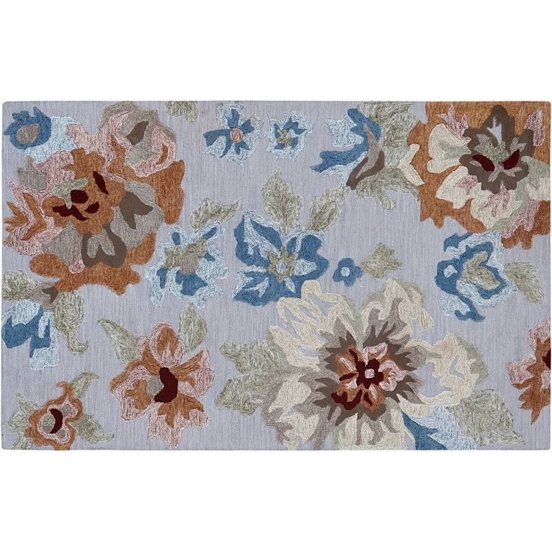 Handmade Emeralda Collection Gray/Rust/Blue Wool and Viscose Area Rug - 5'x8'