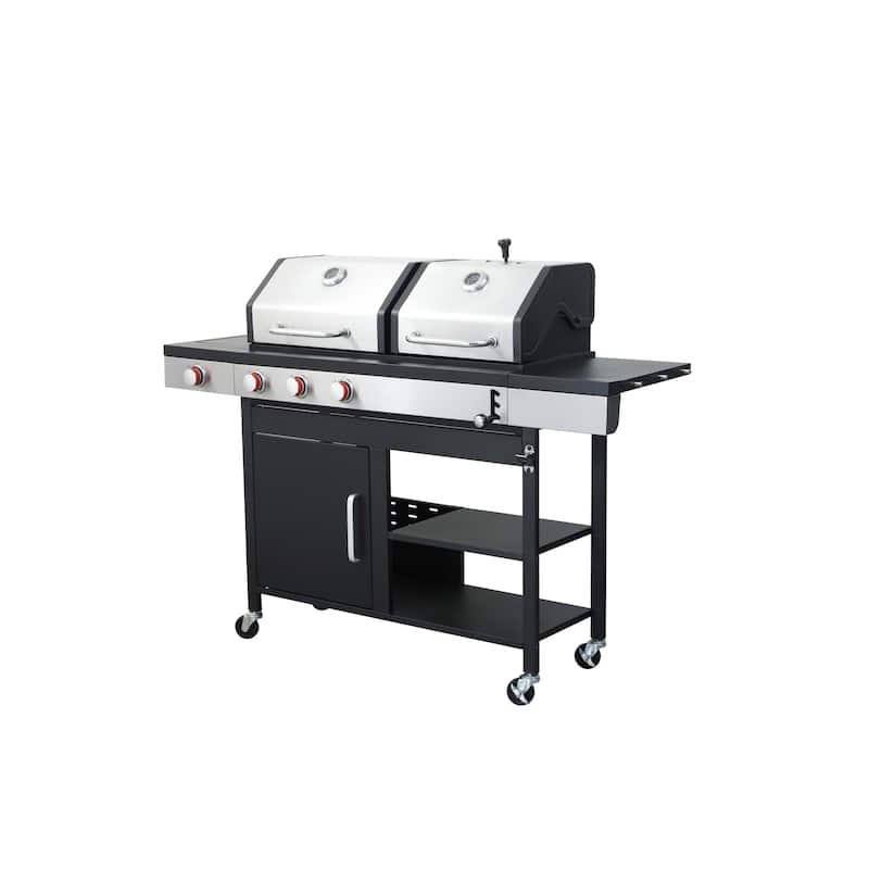 3-Burner Propane Gas BBQ Grill with Side Burner, 37230BTU Output With Enameled Cast Iron Cooking Grids