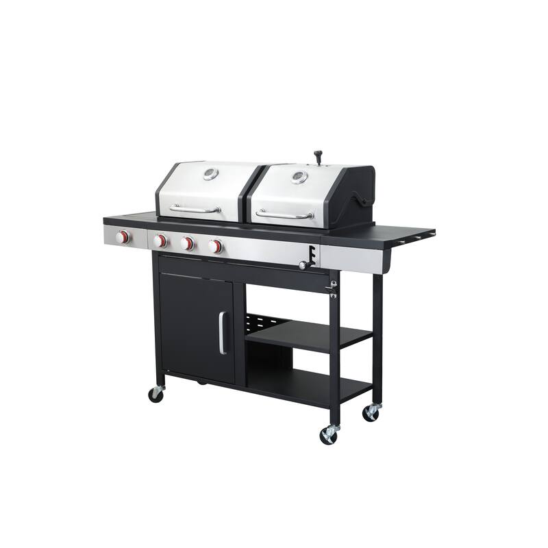 3-Burner Propane Gas BBQ Grill with Side Burner & Enameled Cast Iron Cooking Grids,Stainless Steel Barbecue Grills