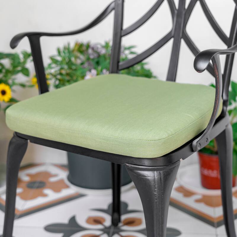 Outdoor 2-Pack 15'' x 16'' x 1.2'' Green Chair Seat Cushions with Straps