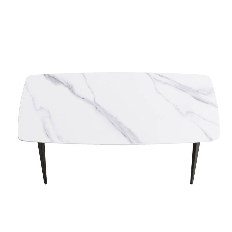 70.87"Modern artificial stone curved black metal leg dining table-can accommodate 6-8 people