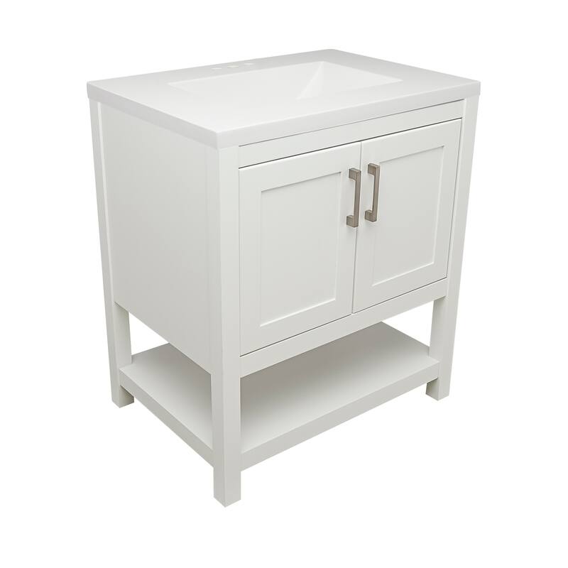 Taos 31" Bathroom Vanity with Cultured Marble Vanity Top Sink in White with White Basin