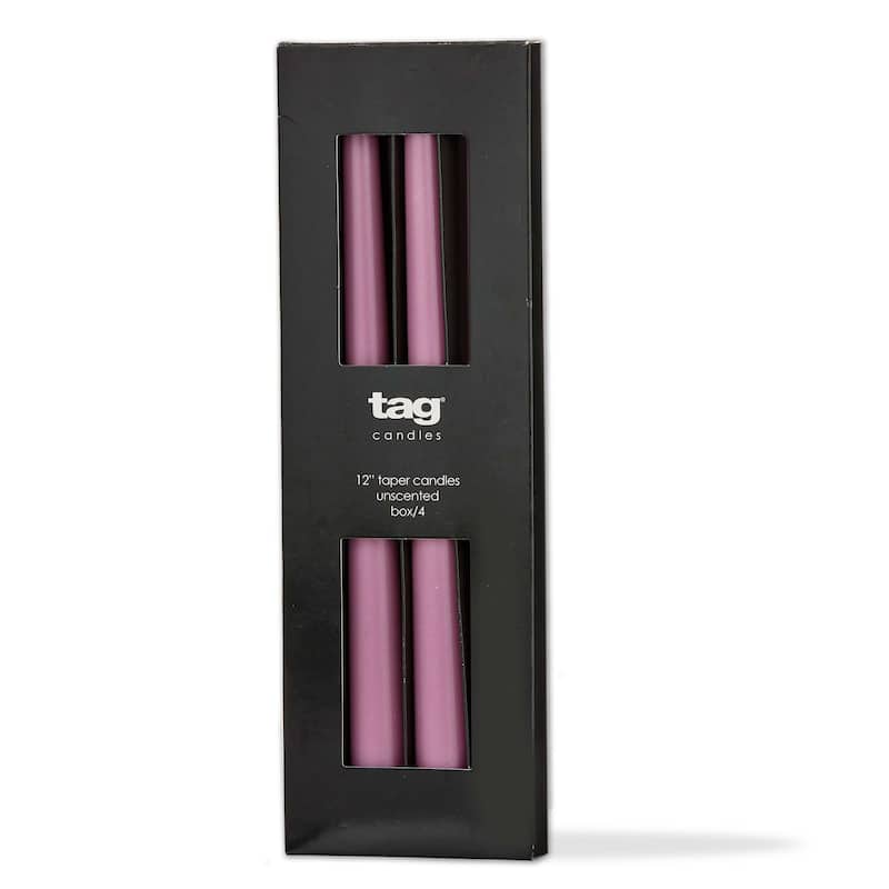 Color Studio 12" Traditional Taper Unscented Smokeless Paraffin Wax Candle Lilac Set of 4 Burn Time 8 hrs.