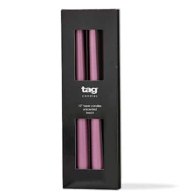 Color Studio 12" Traditional Taper Unscented Smokeless Paraffin Wax Candle Lilac Set of 4 Burn Time 8 hrs.