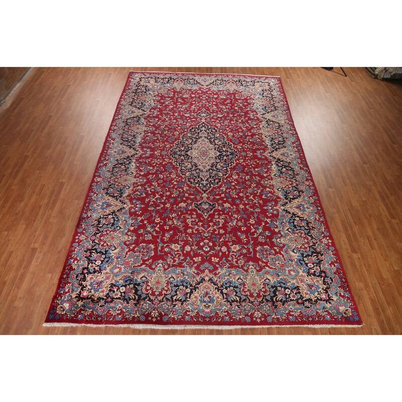 Hand Knotted Oriental 100% Wool Carpet Traditional Floral Red Kerman Area Rug - 16' 0'' X 9' 10''