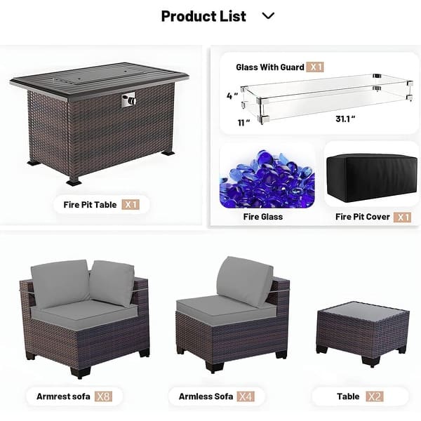 Kullavik 7-Piece Sectional Sofa Outdoor Patio Conversation Set With Tempered Glass Table