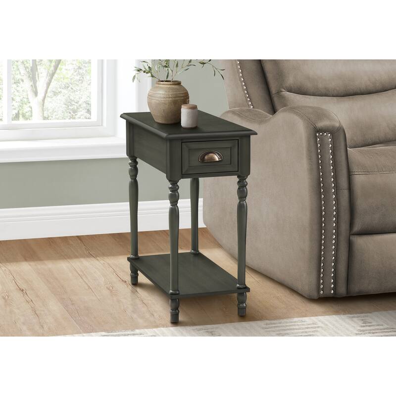 Traditional 2 Tier Accent Table with Storage Drawer, Narrow End Table for Living Room, Nightstand for Bedroom