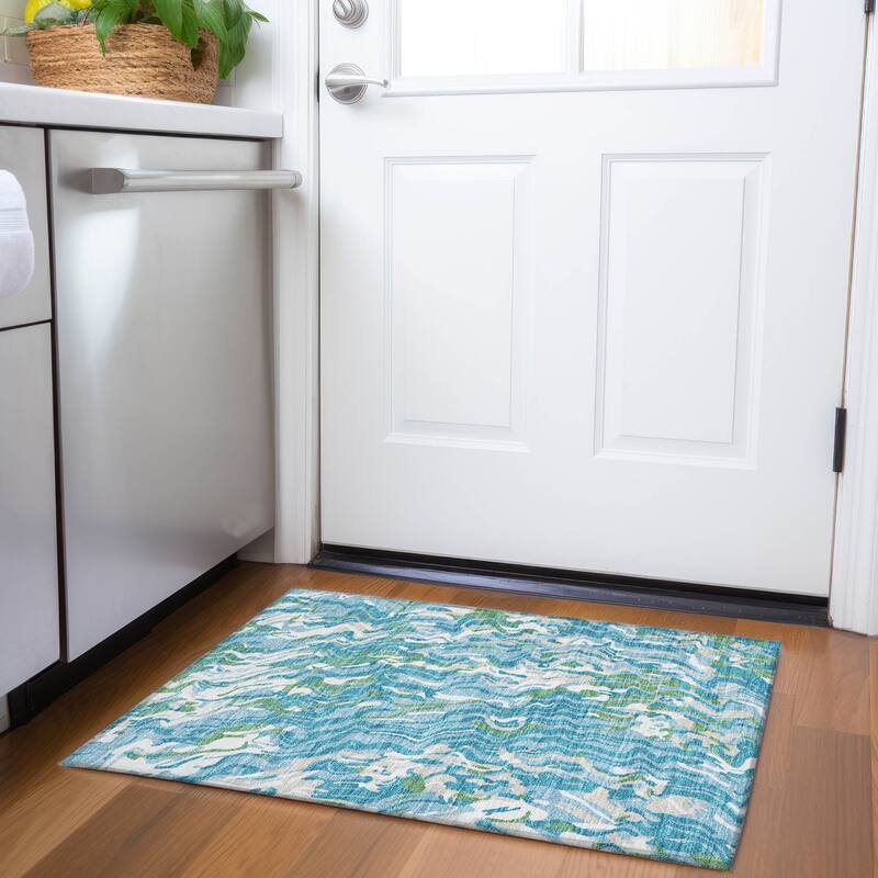Premium Washable Super Soft Modern Contemporary Mayfield Rug - Teal - 1'8" x 2'6"