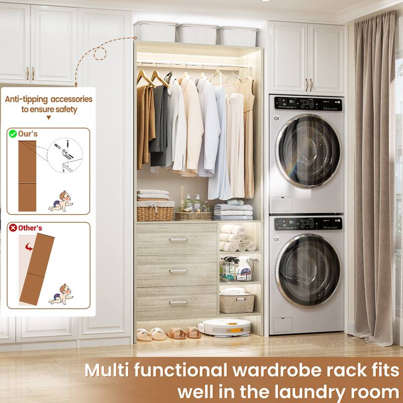 Cimly 30'' W Freestanding Closet Sytem with Hanging Rod, Closet Organizer with Drawers and Shelves