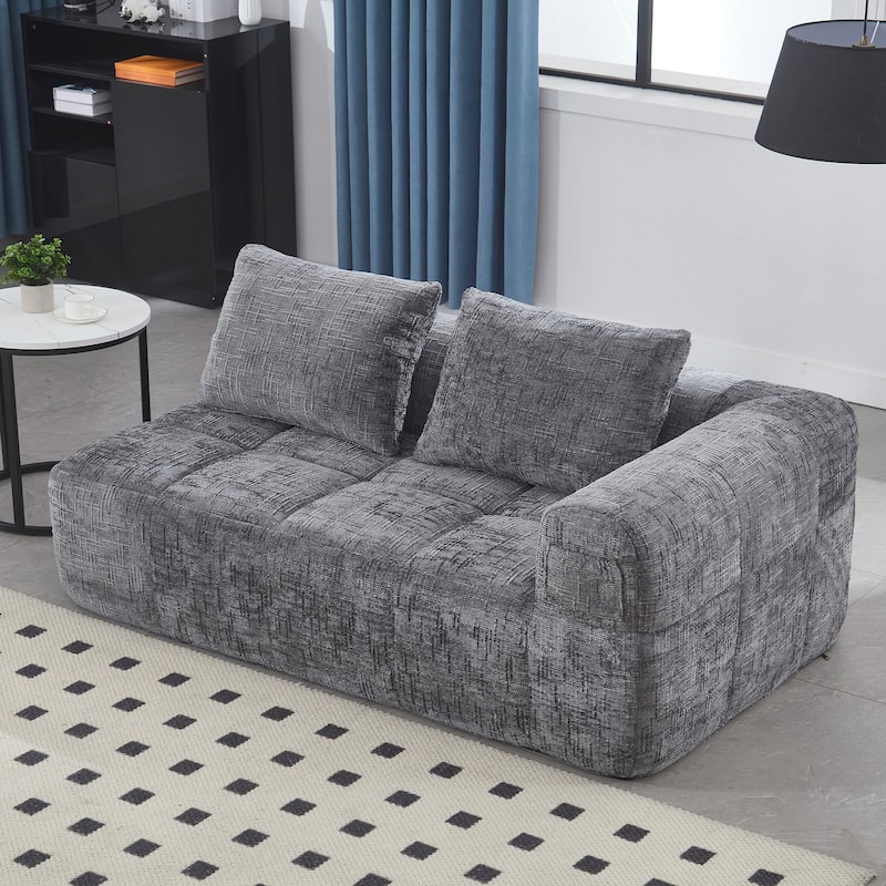 Chenille Loveseat Sofa Upholstered Deep Seat Sofa, Lounge Couch Corner Sofa Minimalist Modular Couches for Apartment - Gray