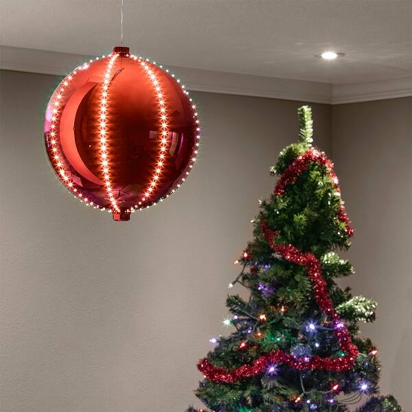 slide 1 of 11, Alpine Corporation 13"H Indoor Large Hanging Christmas Ball Ornament with LED Lights, Red