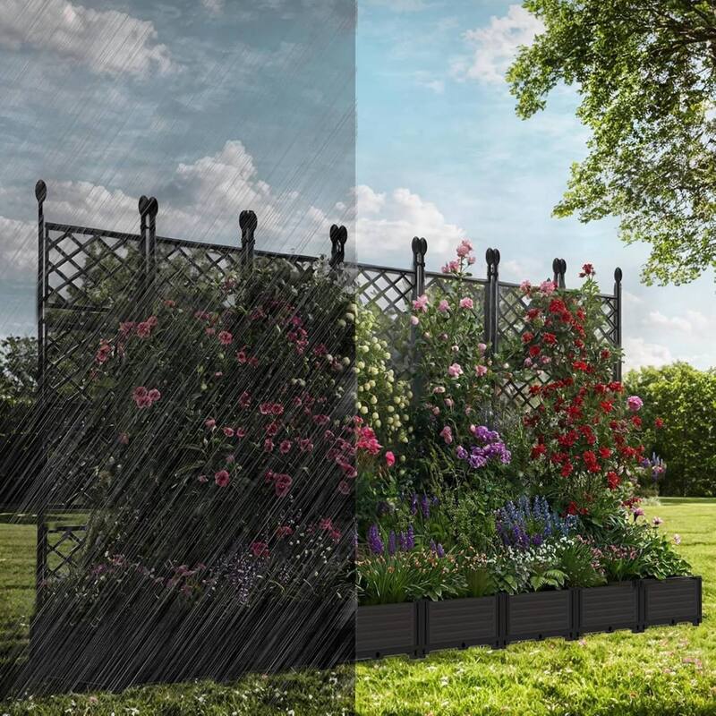 7 Compartment Raised Garden Bed with Trellis & Privacy Screen, Garden Planter Box