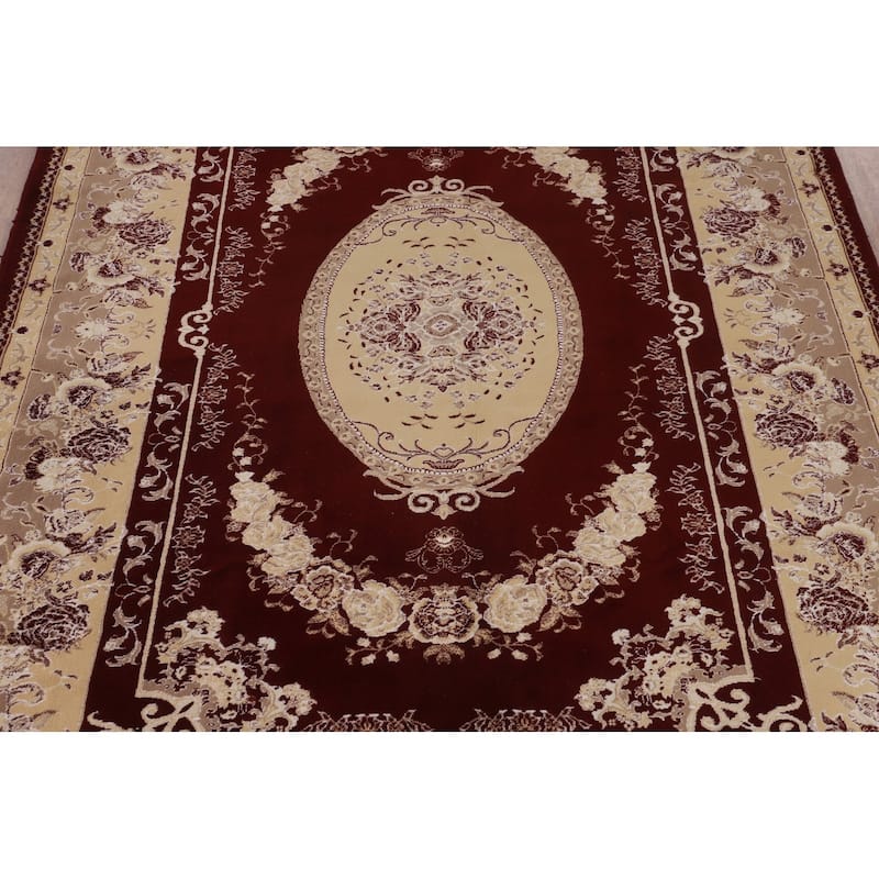 Red Victorian Style Kashan Turkish Area Rug Machine Made Floral Carpet - 6'6" x 9'10"