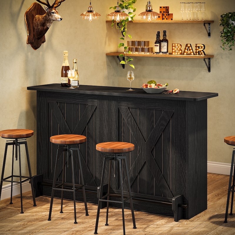 63-Inch Bar Table, 2-Tier Bar Cabinet Height Pub Table with Footrest - N/A