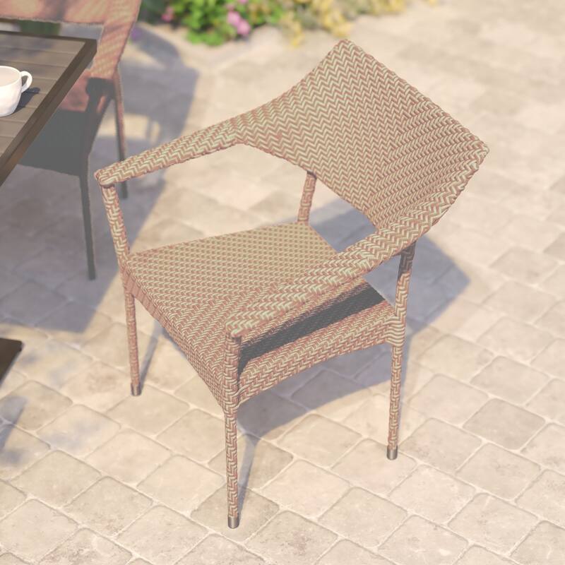 All Weather Commercial Grade PE Rattan Stacking Patio Chairs - 4 Pack