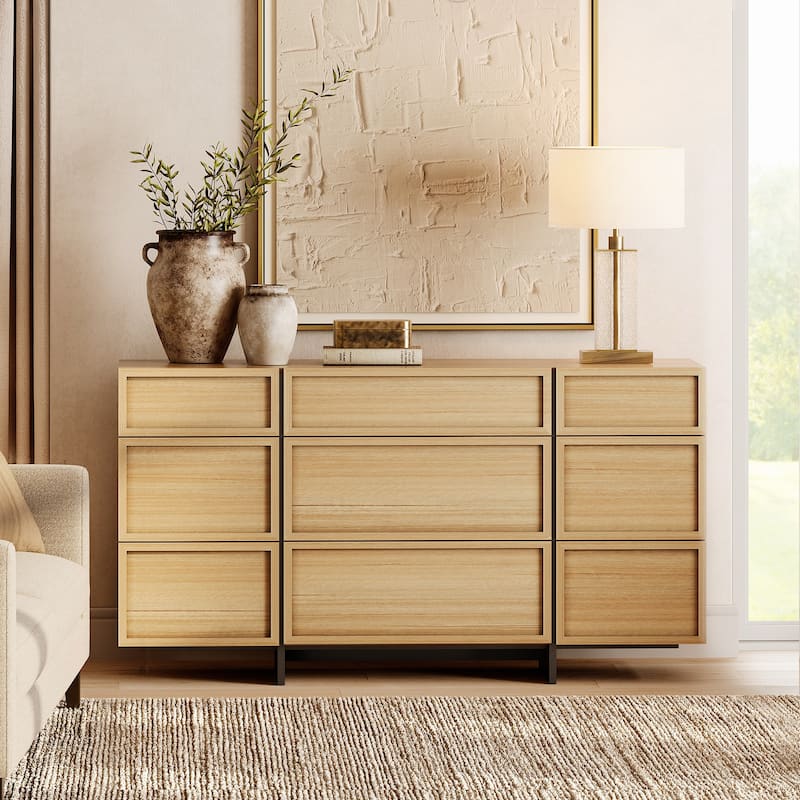 WAMPAT Modern Sideboard Buffet Cabinet with 9 Drawers, Multifunctional Sideboard with Large Storage and T-Shaped Legs
