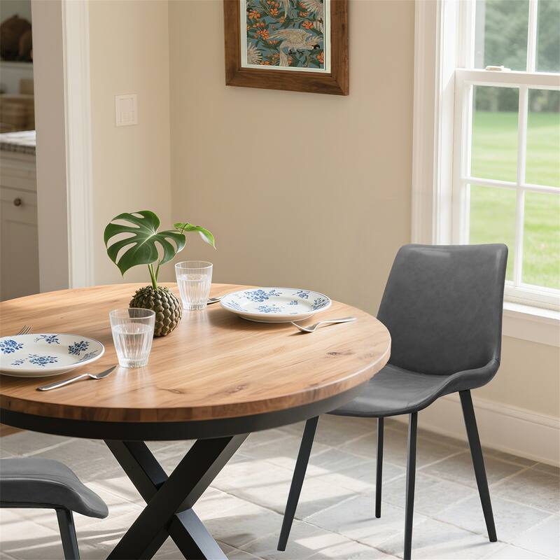 Set of 4 Modern Upholstered Grey PU Leather Dining Chairs