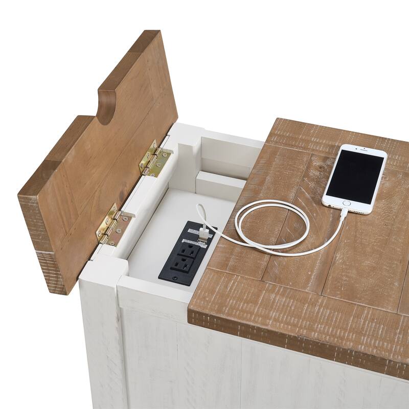 Rustic Solid Wood Chairside End Table with Hidden Charging Station