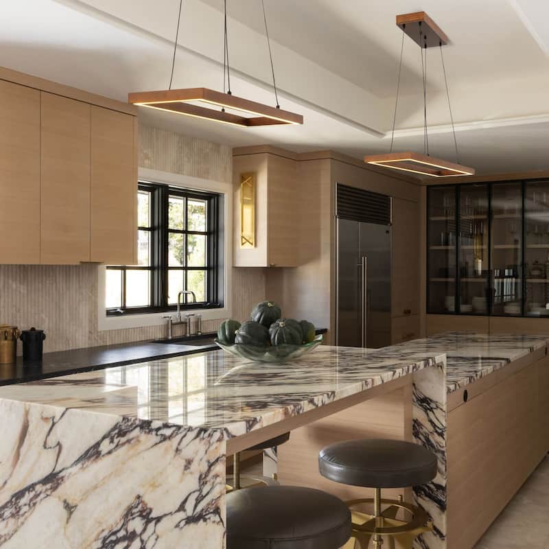 1-Light Farmhouse Walnut Oak Hollow LED Pendant Light for Dining Room - 32.2 in. W x 8.5 in. D x 1.8 in. H