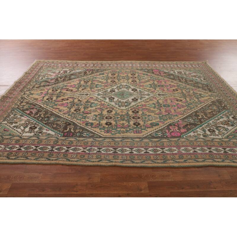 Hamedan Persian Vintage Rug Geometric Hand-Knotted Wool Carpet - 7'0"x 10'0"