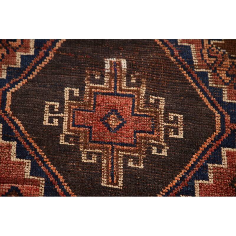 Hand Knotted Oriental 100% Wool Carpet Traditional Tribal Red Qashqai Runner Rug - 8' 7'' X 4' 3''