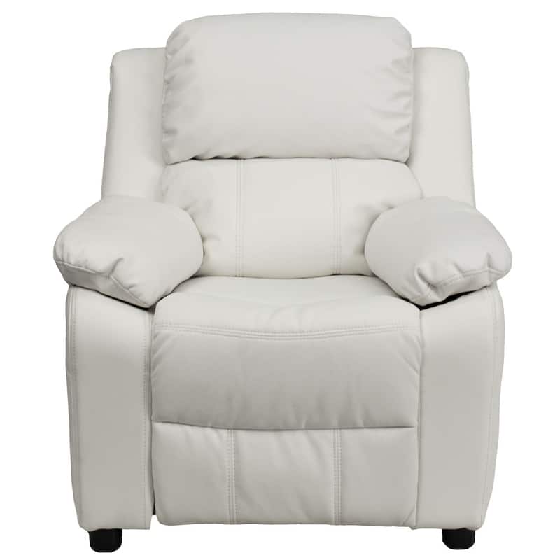 Deluxe Padded Contemporary Kids Recliner with Storage Arms