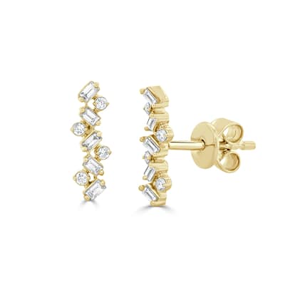 Joelle Collection Diamond Bar Earrings 14K Gold Fancy Shape Diamond