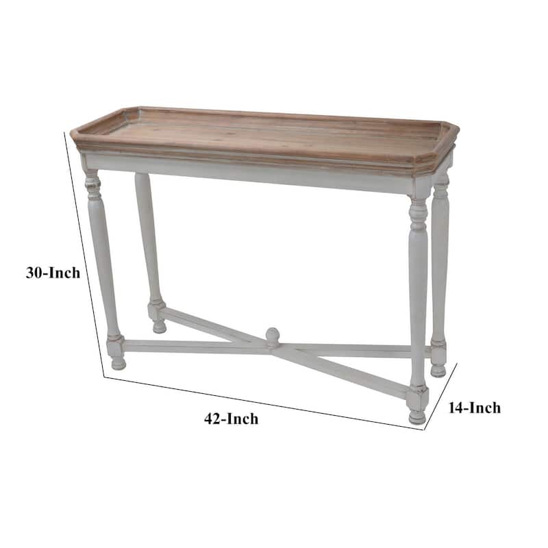42 Inch Sofa Table, Narrow Design, Fir Wood, MDF, Brown, Antique White