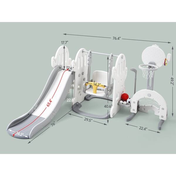 dimension image slide 1 of 3, Toddler Slide and Swing Set 7 in 1 with Basketball Hoop
