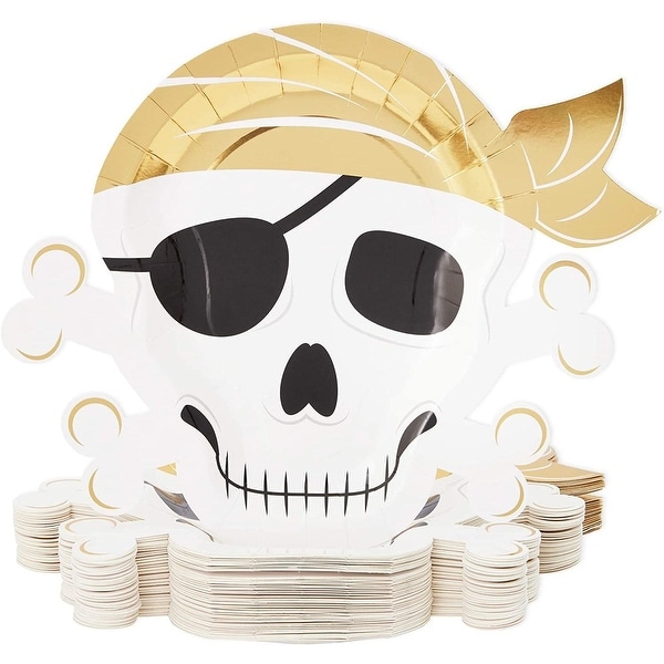 48 Pirate Paper Plates Skull Crossbones Birthday Party Supplies Baby Shower Gold - 9" X 9". Opens flyout.