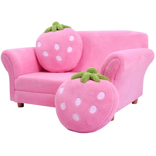 slide 2 of 6, Kids Sofa Children Couch Armrest Chair with Strawberry Pillows Pink