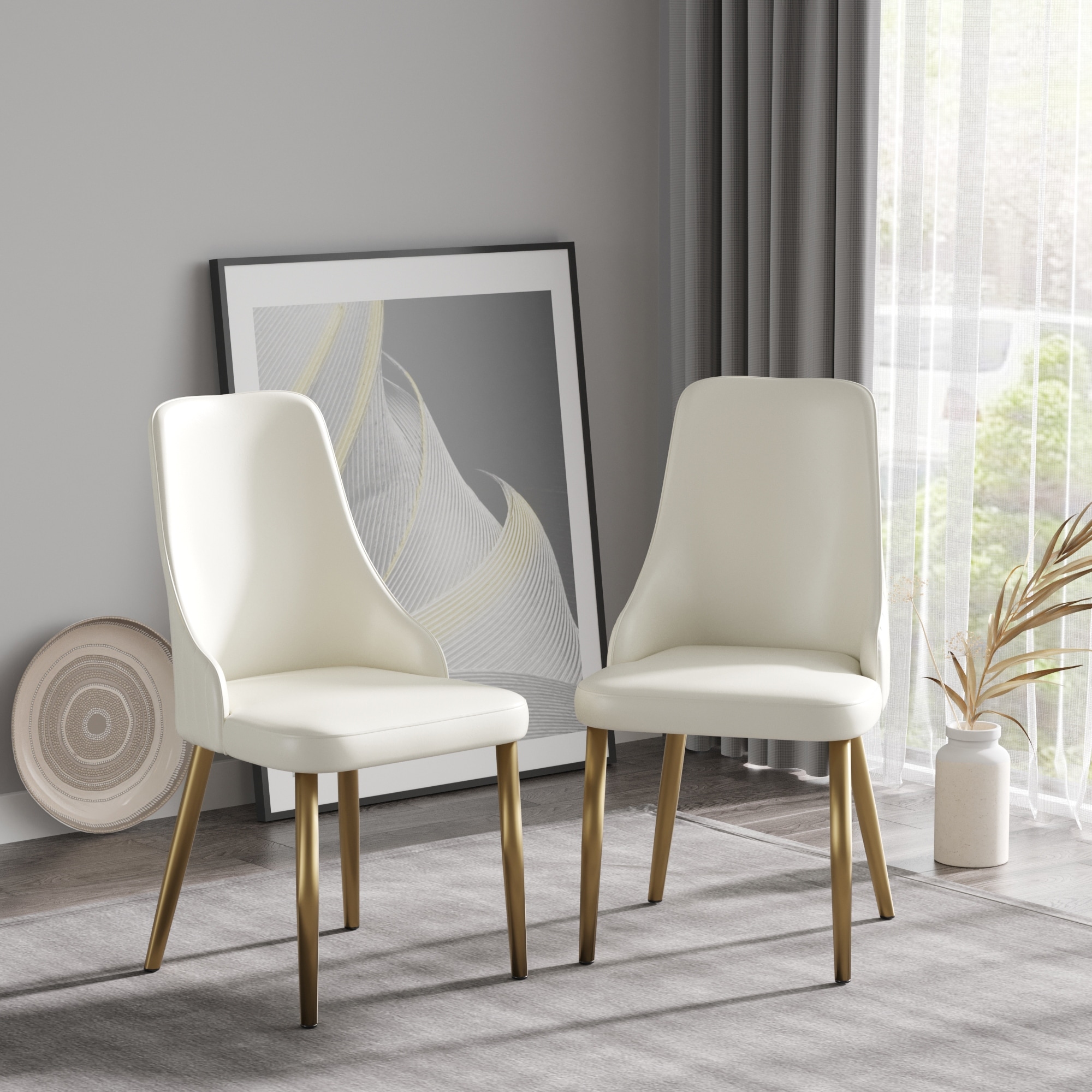 Alpine cream leather sales dining chairs