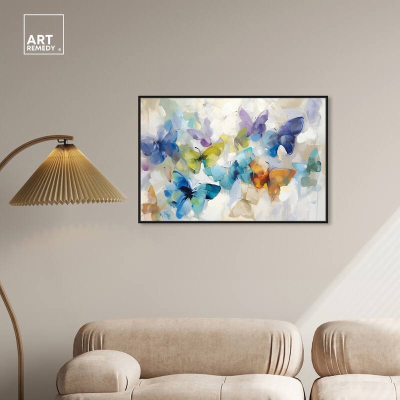 Art Remedy Fluttering Butterflies Framed Butterfly 1 Piece Canvas Wall Art