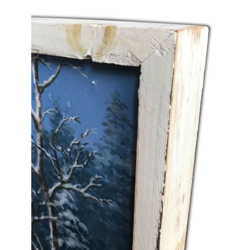 White Blue "The Chapel" LED Christmas Framed Wall Decor 24"x18"