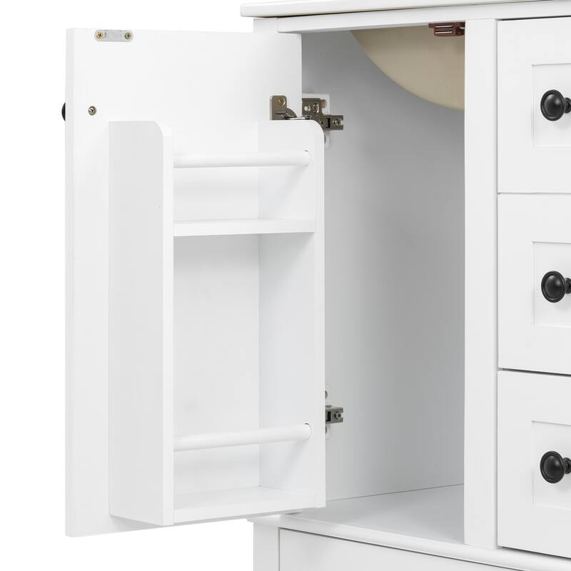 GDFStudio - Faraday Modern Freestanding Bathroom Vanity with Ceramic Sink, Double-Layer Shelf and Soft Close Drawers & Door