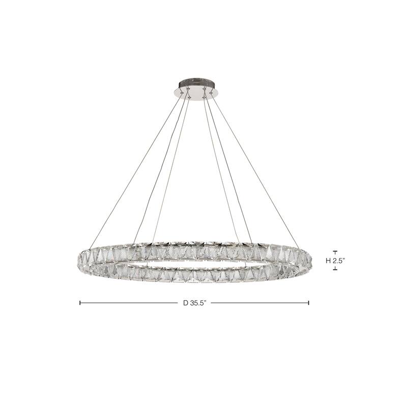 Asher LED 36 Inch Round Pendant Polished Nickel Finish K9 Crystal - Polished Nickel