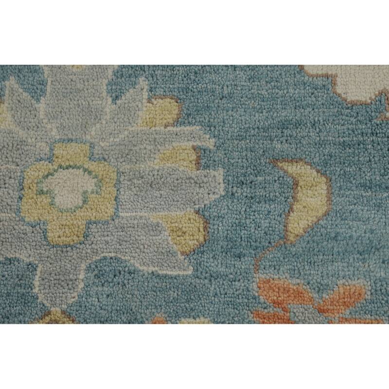 Floral Blue Oushak Indian Large Rug Handmade Wool Carpet - 11'10" x 14'9"